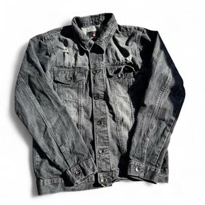 SouthPole Men's Vintage Denim Jacket Black Distressed 100% Cotton Size M